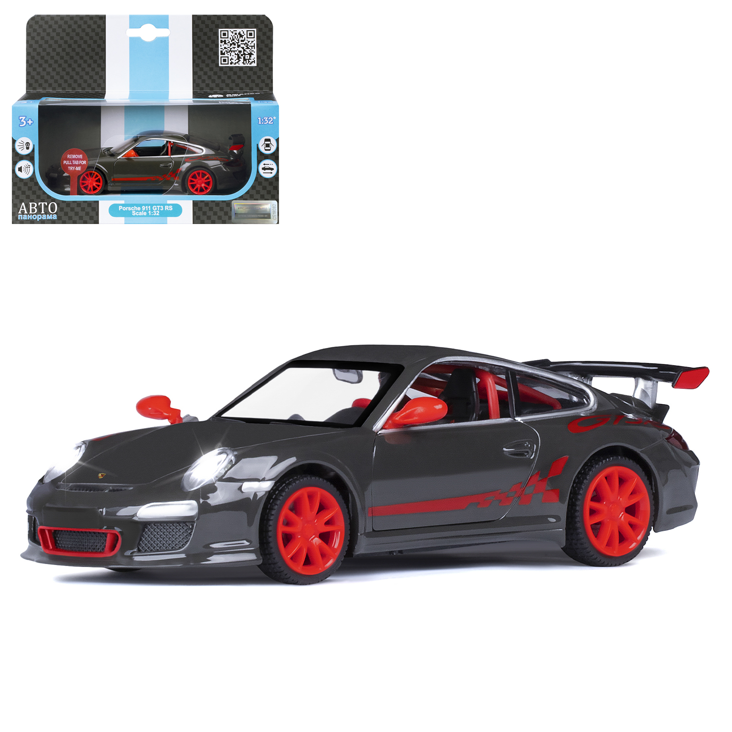 833112_img_0 Машинка металлическая 1:32 Porsche 911 GT3 Cup, темно-серый 1